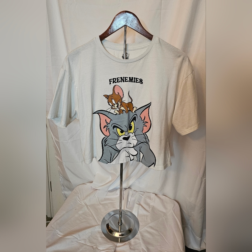 Tom and Jerry “Frenemies” Graphic Crop Top Cartoon Tee - Size Medium